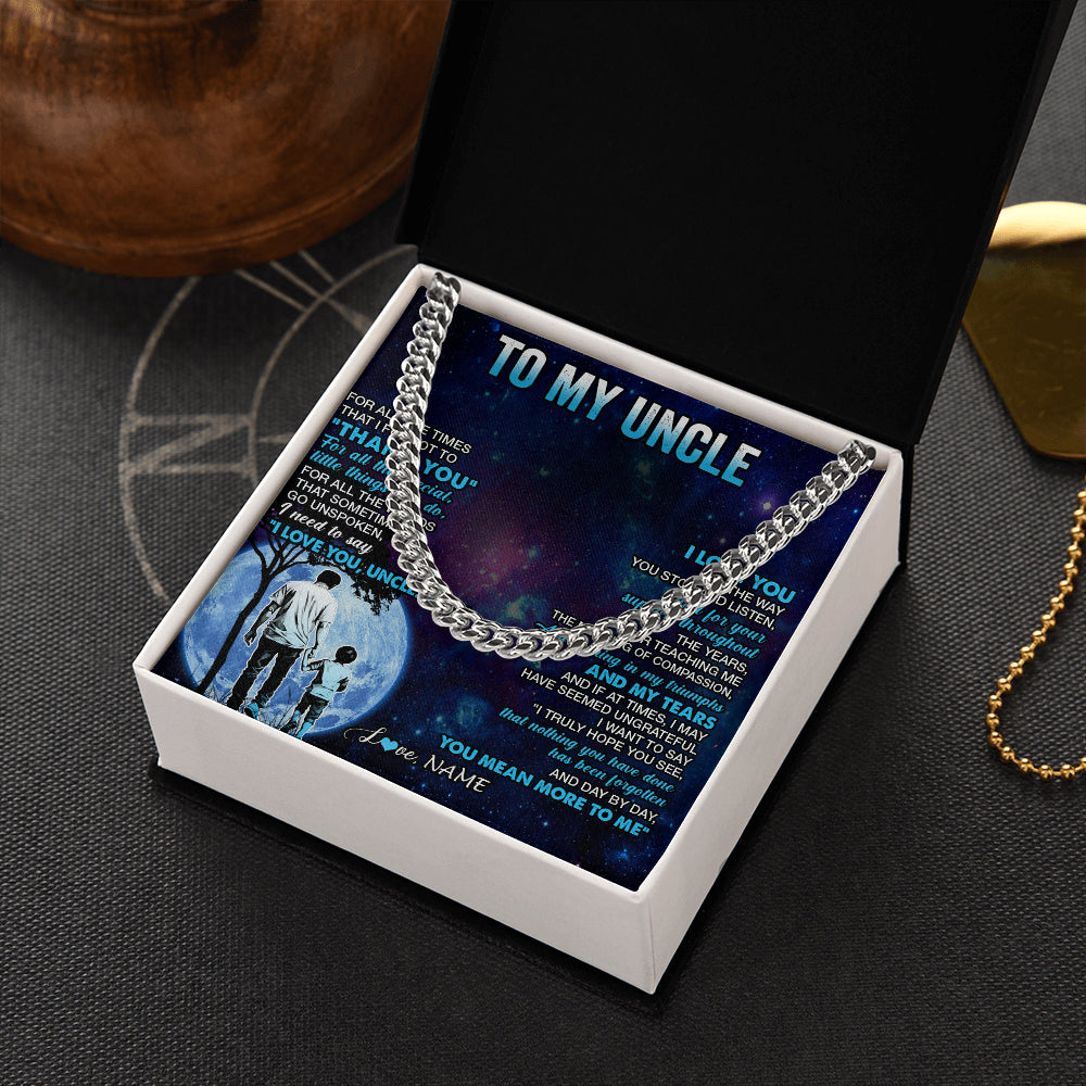 Cuban Link Chain Necklace Stainless Steel | 2 | Personalized To My Uncle Necklace From Nephew Thank You Day By Day Uncle Birthday Gifts Fathers Day Christmas Customized Gift Box Message Card | siriusteestore