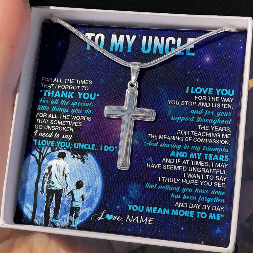 Stainless Cross Necklace Stainless Steel | 2 | Personalized To My Uncle Necklace From Nephew Thank You Day By Day Uncle Birthday Gifts Fathers Day Christmas Customized Gift Box Message Card | siriusteestore