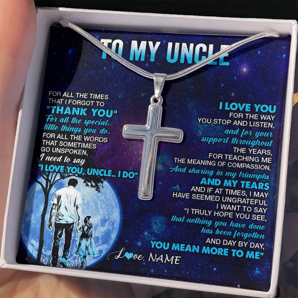 Stainless Cross Necklace Stainless Steel | 2 | Personalized To My Uncle Necklace From Niece Thank You Day By Day Uncle Birthday Gifts Fathers Day Christmas Customized Gift Box Message Card | siriusteestore