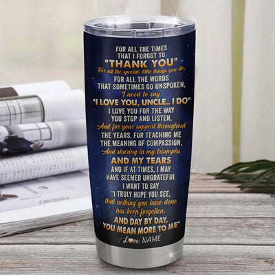 Personalized To My Uncle Tumbler From Nephew Niece Stainless Steel Cup Thank You Grateful Love Uncle Birthday Gifts Fathers Day Thanksgiving Christmas Custom Travel Mug | siriusteestore