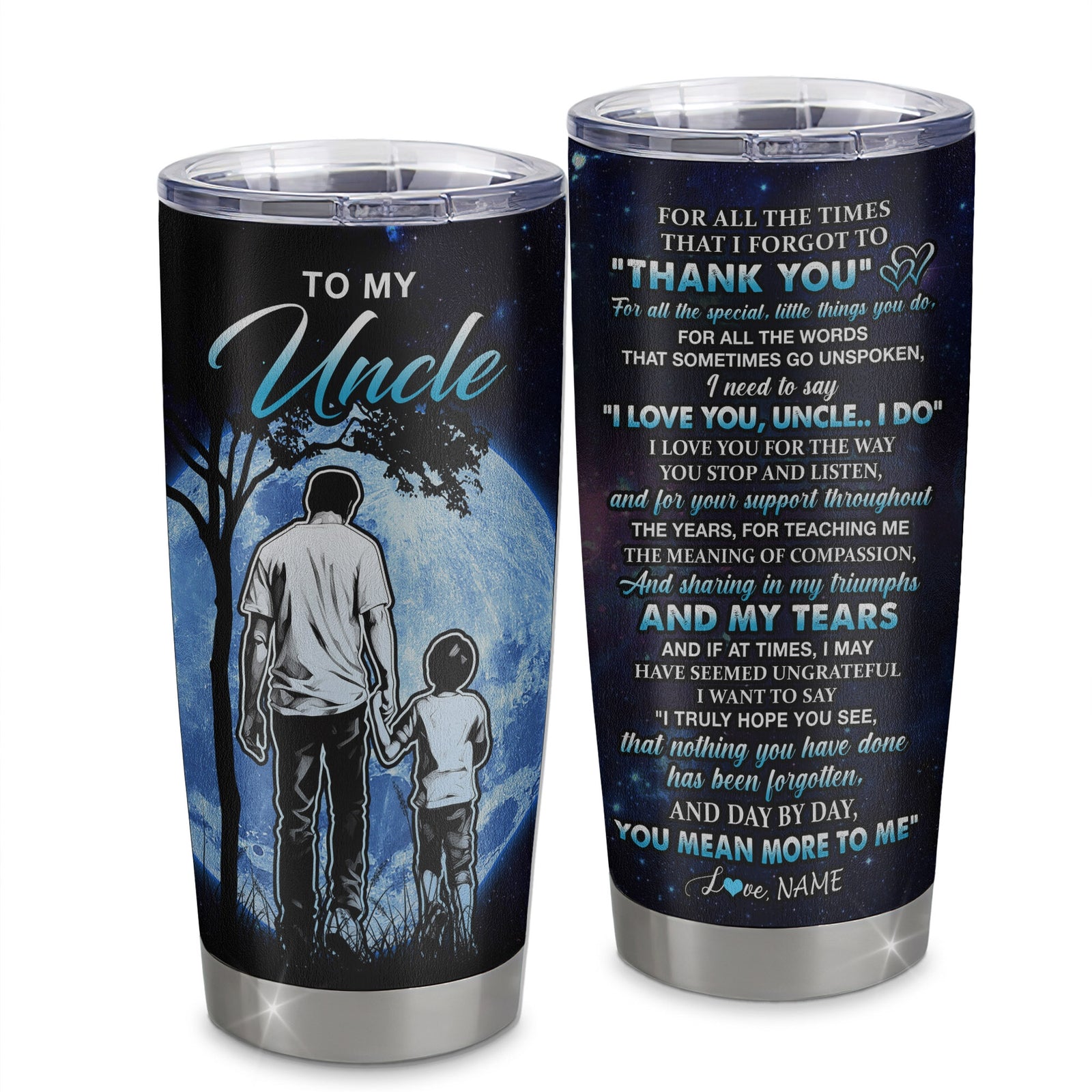 Personalized To My Uncle Tumbler From Nephew Stainless Steel Cup Thank You Day By Day Uncle Birthday Fathers Day Thanksgiving Christmas Travel Mug | siriusteestore