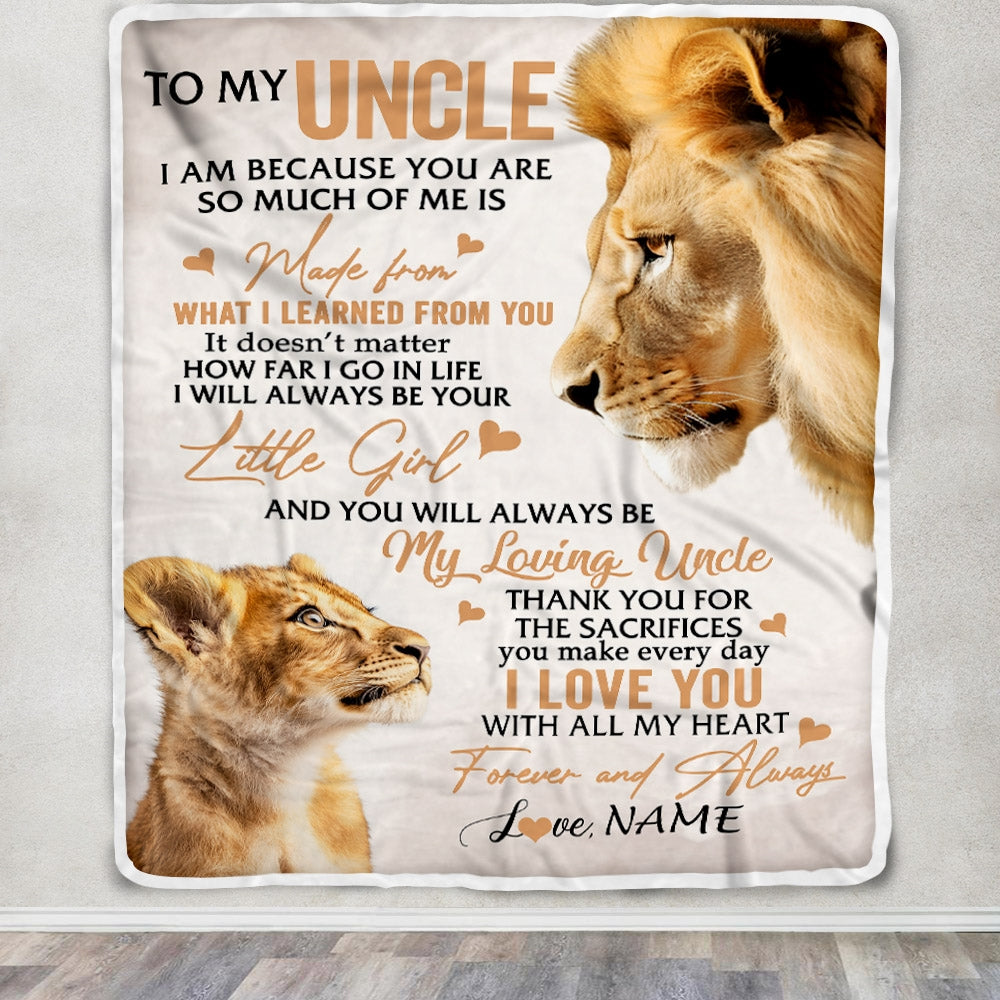 Personalized To My Uncle from Niece Lion I Love You With All My Heart Uncle Birthday Fathers Day Christmas Customized Fleece Throw Blanket Mockup | siriusteestore