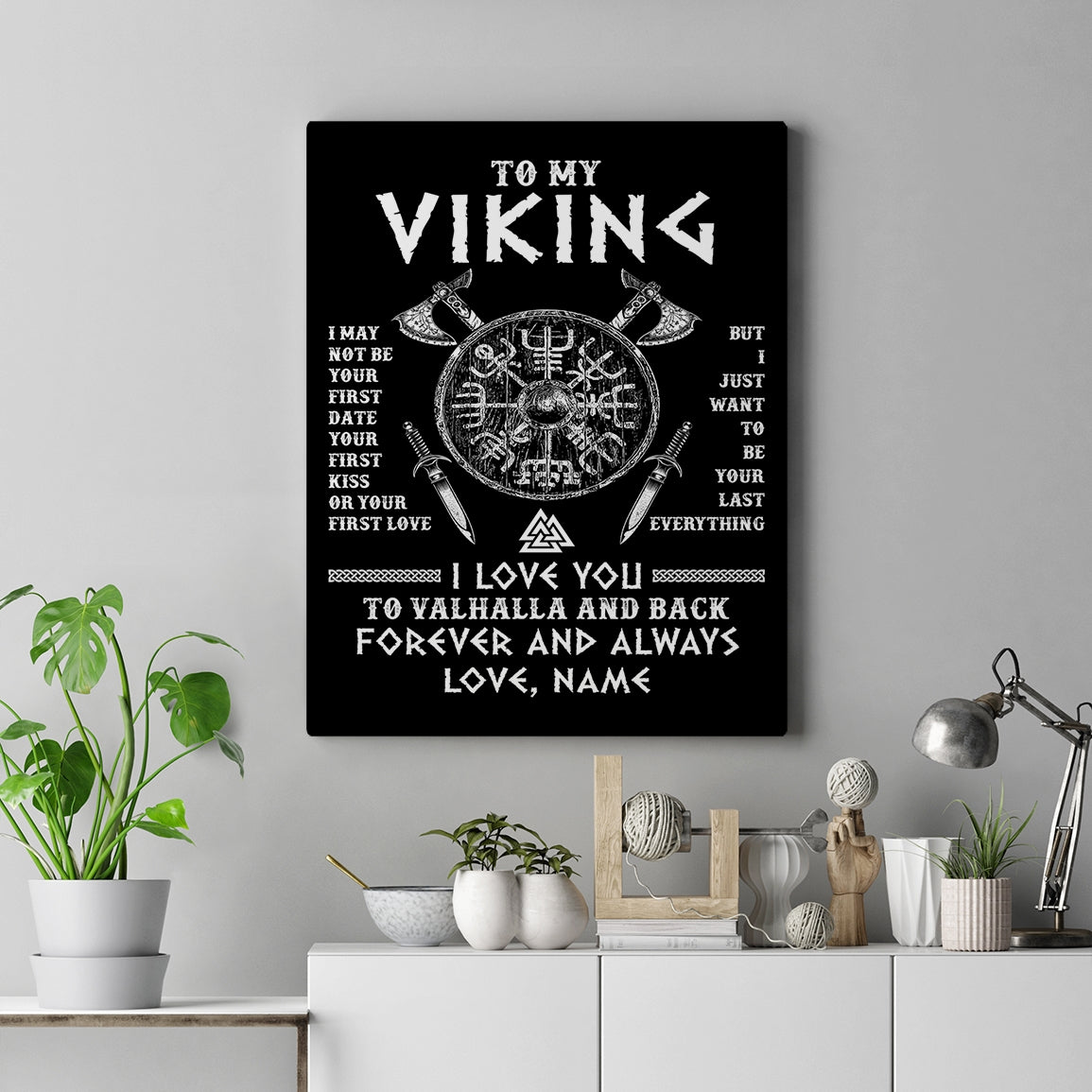 Personalized To My Viking Canvas I Love You To Valhalla And Back Husband Boyfriend Men Birthday Gifts Anniversary Christmas Custom Wall Art Print Framed Canvas | siriusteestore