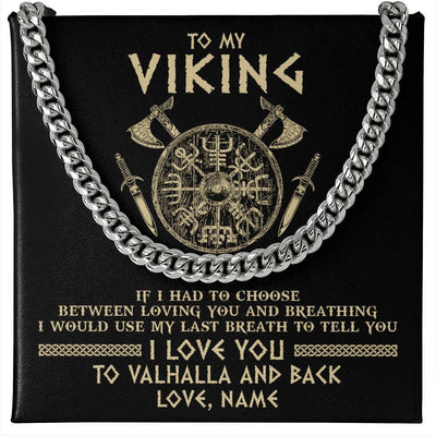 Cuban Link Chain Necklace Stainless Steel | 1 | Personalized To My Viking Necklace Husband From Wife I Love You To Valhalla Husband Fiancee Boyfriend Men Birthday Anniversary Day Customized Gift Box Message Card | siriusteestore