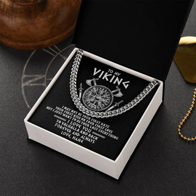 Cuban Link Chain Necklace Stainless Steel | 2 | Personalized To My Viking Necklace I Love You To Valhalla And Back Husband Boyfriend Men Her Him Birthday Anniversary Day Customized Gift Box Message Card | siriusteestore