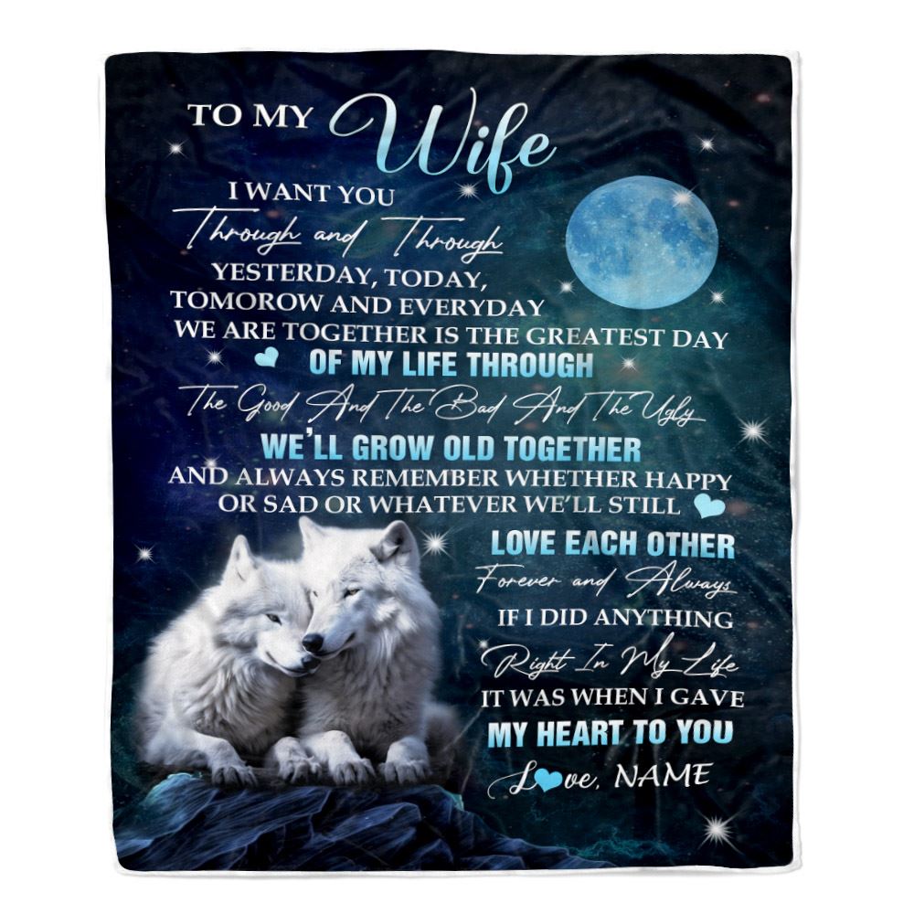 Personalized To My Wife Blanket From Husband I Want You Wolf Wife Birthday Gifts Anniversary Romantic Valentines Day Christmas Customized Fleece Blanket | siriusteestore