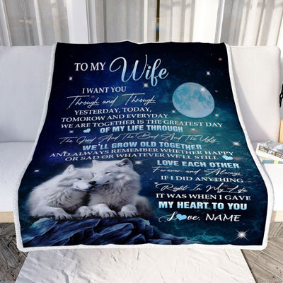 Personalized To My Wife Blanket From Husband I Want You Wolf Wife Birthday Gifts Anniversary Romantic Valentines Day Christmas Customized Fleece Blanket | siriusteestore