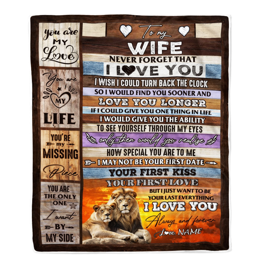 Personalized To My Wife Blanket From Husband Never Forget I Love You Couple Lion Wife Birthday Anniversary Valentines Day Christmas Customized Fleece Blanket | siriusteestore