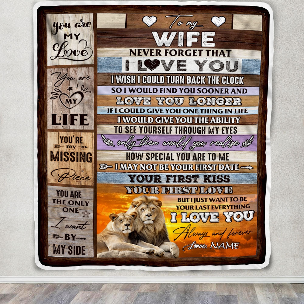 Personalized To My Wife Blanket From Husband Never Forget I Love You Couple Lion Wife Birthday Anniversary Valentines Day Christmas Customized Fleece Blanket | siriusteestore