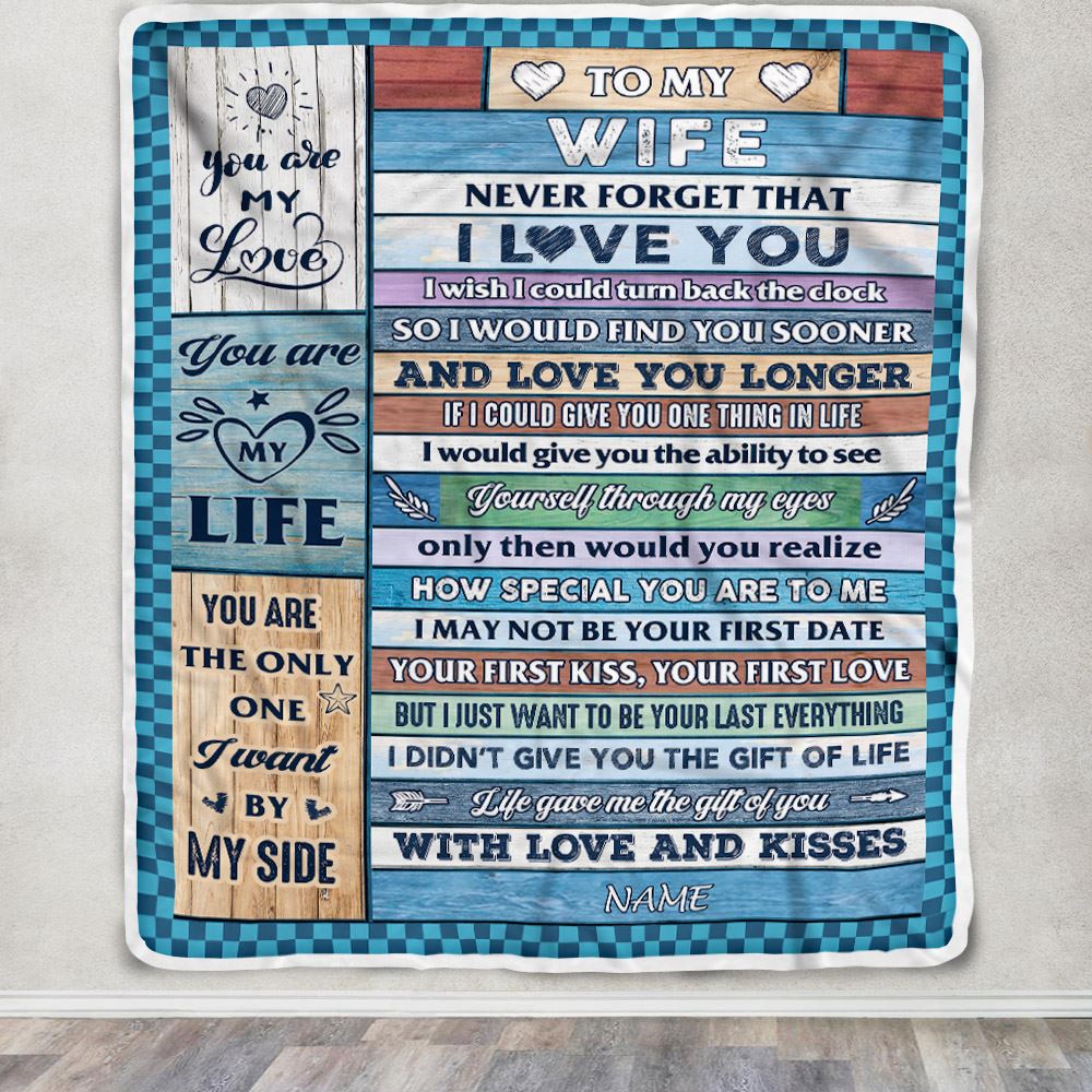 Personalized To My Wife Blanket From Husband Wood I Love You Wife Birthday Anniversary Romantic Valentines Day Christmas Customized Fleece Throw Blanket | siriusteestore