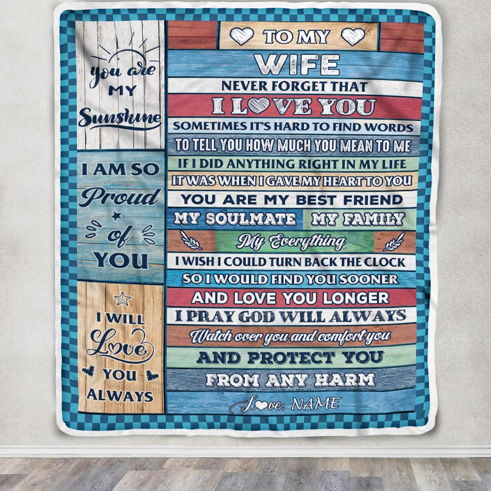Personalized To My Wife Blanket From Husband Wood My Souldmate Wife Birthday Wedding Anniversary Valentines Day Christmas Customized Gift Fleece Blanket | siriusteestore