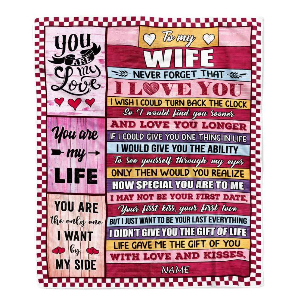 Personalized To My Wife Blanket From Husband Wood Never Forget I Love You Wife Birthday Anniversary Valentines Day Christmas Customized Gift Fleece Blanket | siriusteestore