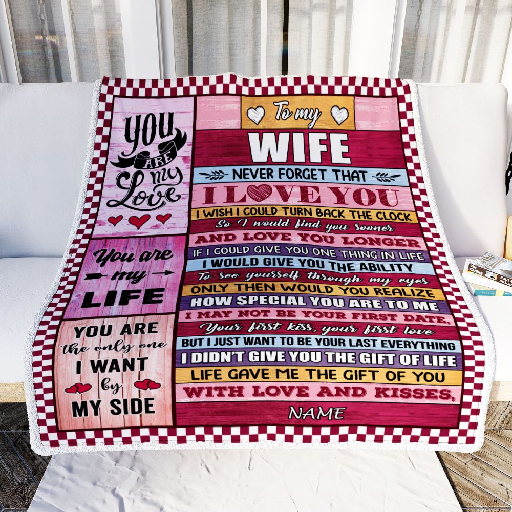 Personalized To My Wife Blanket From Husband Wood Never Forget I Love You Wife Birthday Anniversary Valentines Day Christmas Customized Gift Fleece Blanket | siriusteestore