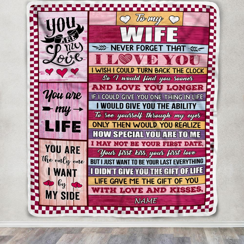 Personalized To My Wife Blanket From Husband Wood Never Forget I Love You Wife Birthday Anniversary Valentines Day Christmas Customized Gift Fleece Blanket | siriusteestore