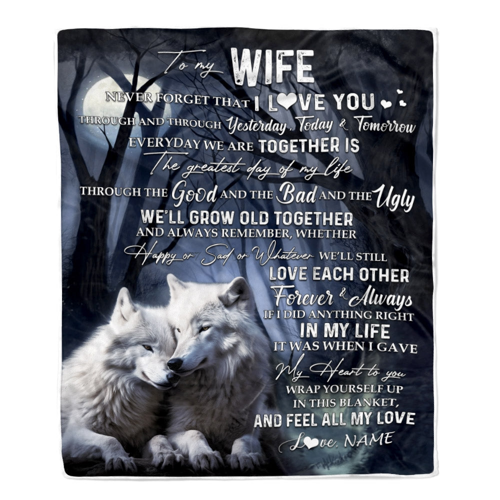 Personalized To My Wife Blankets From Husband Wolf Never Forget That I Love You Wife Birthday Wedding Anniversary Christmas Customized Fleece Blanket | siriusteestore