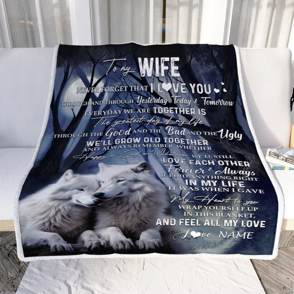 Personalized To My Wife Blankets From Husband Wolf Never Forget That I Love You Wife Birthday Wedding Anniversary Christmas Customized Fleece Blanket | siriusteestore