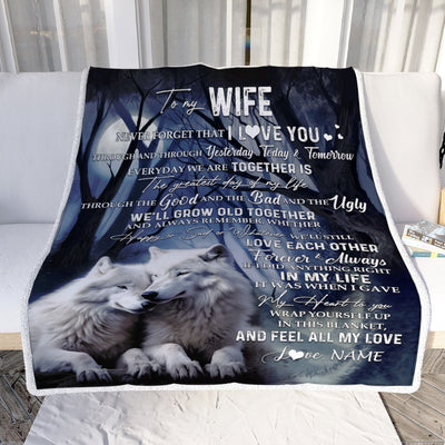 Personalized To My Wife Blankets From Husband Wolf Never Forget That I Love You Wife Birthday Wedding Anniversary Christmas Customized Fleece Blanket | siriusteestore