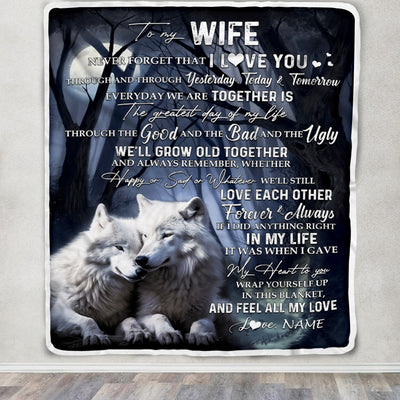Personalized To My Wife Blankets From Husband Wolf Never Forget That I Love You Wife Birthday Wedding Anniversary Christmas Customized Fleece Blanket | siriusteestore