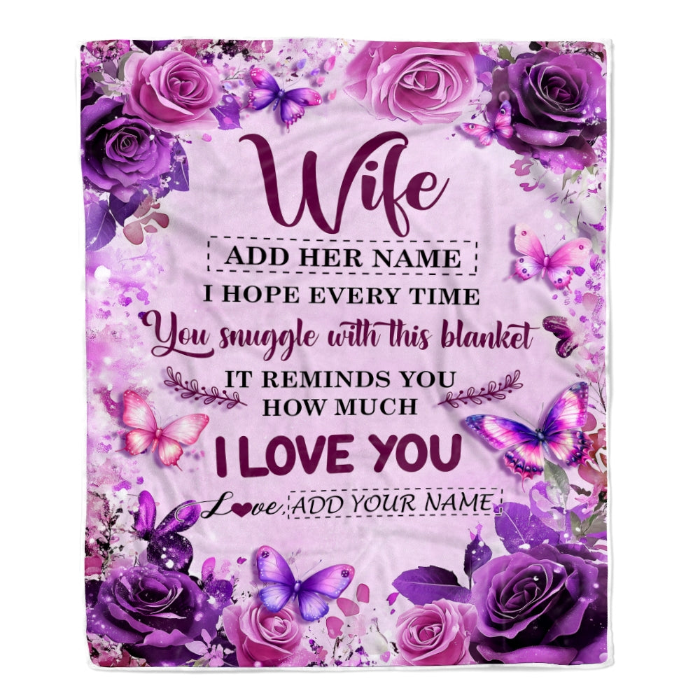 Personalized To My Wife Gifts Blanket From Husband Purple Floral Birthday For Wife Romantic Valentines Gifts For Her Christmas Custom Fleece Blanket | siriusteestore