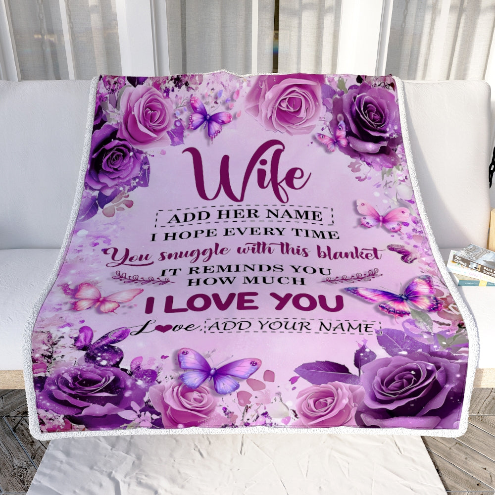 Personalized To My Wife Gifts Blanket From Husband Purple Floral Birthday For Wife Romantic Valentines Gifts For Her Christmas Custom Fleece Blanket | siriusteestore