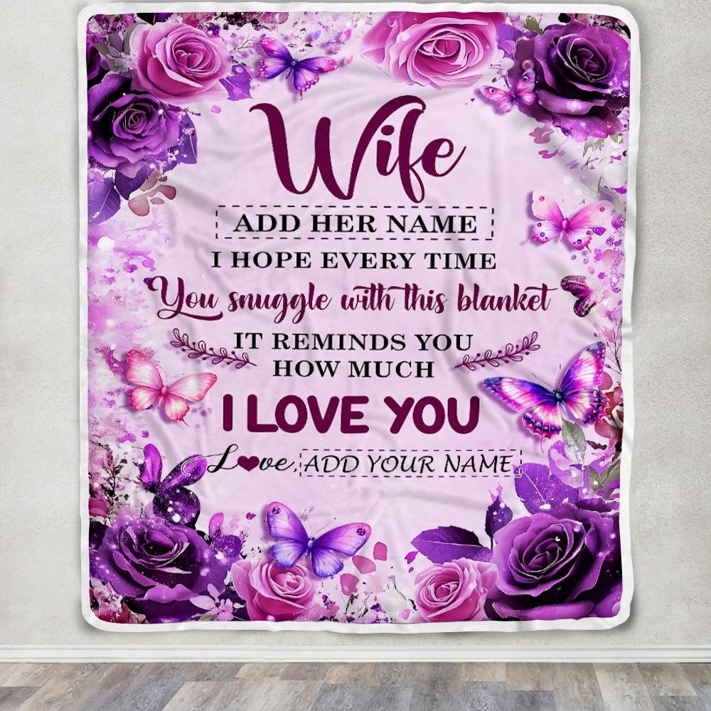 Personalized To My Wife Gifts Blanket From Husband Purple Floral Birthday For Wife Romantic Valentines Gifts For Her Christmas Custom Fleece Blanket | siriusteestore