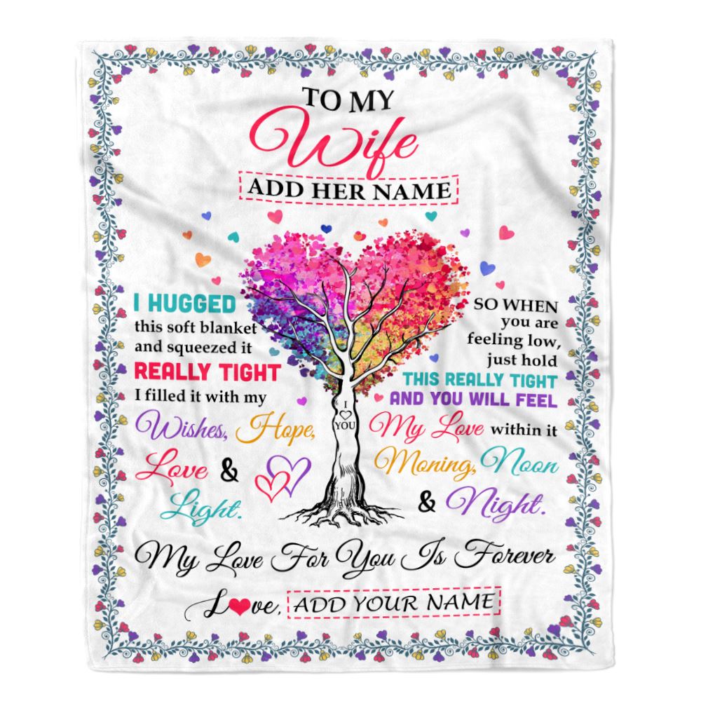 Personalized To My Wife Gifts From Husband Hugged Blanket Birthday Gifts For Wife Romantic Valentines Day Gifts For Her Christmas Customized Fleece Blanket | siriusteestore