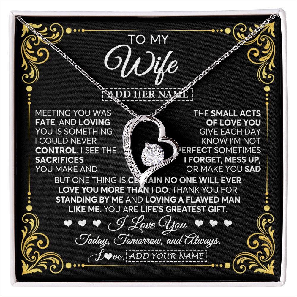 Forever Love Necklace 14K White Gold Finish | 1 | Personalized To My Wife Gifts Necklace From Husband A Meaningful Romantic Jewelry Gift For Anniversary Birthday Wedding Christmas Custom Gift Box Message Card | https://siriusteestore.