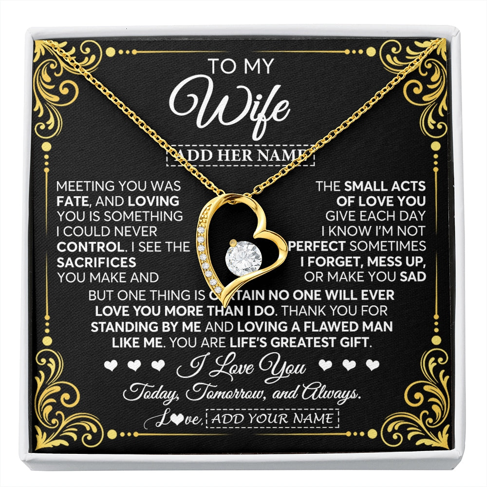Forever Love Necklace 18K Yellow Gold Finish | 1 | Personalized To My Wife Gifts Necklace From Husband A Meaningful Romantic Jewelry Gift For Anniversary Birthday Wedding Christmas Custom Gift Box Message Card | https://siriusteestore.