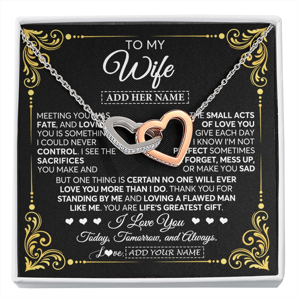 Interlocking Hearts Necklace Stainless Steel & Rose Gold Finish | 1 | Personalized To My Wife Gifts Necklace From Husband A Meaningful Romantic Jewelry Gift For Anniversary Birthday Wedding Christmas Custom Gift Box Message Card | https://siriusteestore.