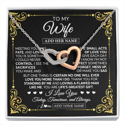 Interlocking Hearts Necklace Stainless Steel & Rose Gold Finish | 1 | Personalized To My Wife Gifts Necklace From Husband A Meaningful Romantic Jewelry Gift For Anniversary Birthday Wedding Christmas Custom Gift Box Message Card | https://siriusteestore.
