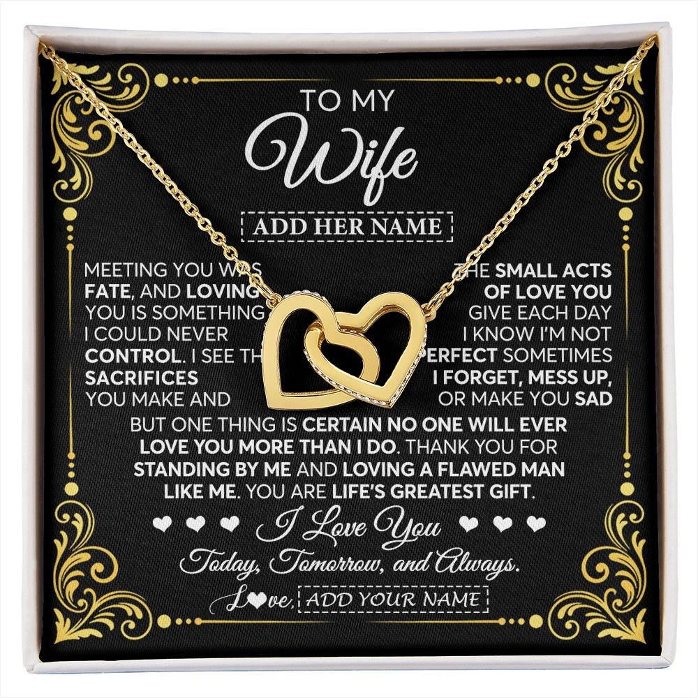 Interlocking Hearts Necklace 18K Yellow Gold Finish | 1 | Personalized To My Wife Gifts Necklace From Husband A Meaningful Romantic Jewelry Gift For Anniversary Birthday Wedding Christmas Custom Gift Box Message Card | https://siriusteestore.