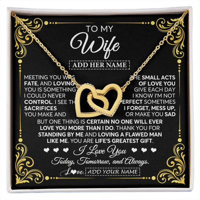 Interlocking Hearts Necklace 18K Yellow Gold Finish | 1 | Personalized To My Wife Gifts Necklace From Husband A Meaningful Romantic Jewelry Gift For Anniversary Birthday Wedding Christmas Custom Gift Box Message Card | https://siriusteestore.