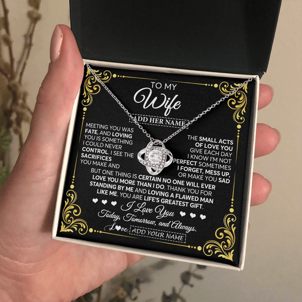 Love Knot Necklace 14K White Gold Finish | 2 | Personalized To My Wife Gifts Necklace From Husband A Meaningful Romantic Jewelry Gift For Anniversary Birthday Wedding Christmas Custom Gift Box Message Card | https://siriusteestore.