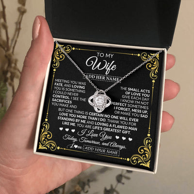 Love Knot Necklace 14K White Gold Finish | 2 | Personalized To My Wife Gifts Necklace From Husband A Meaningful Romantic Jewelry Gift For Anniversary Birthday Wedding Christmas Custom Gift Box Message Card | https://siriusteestore.
