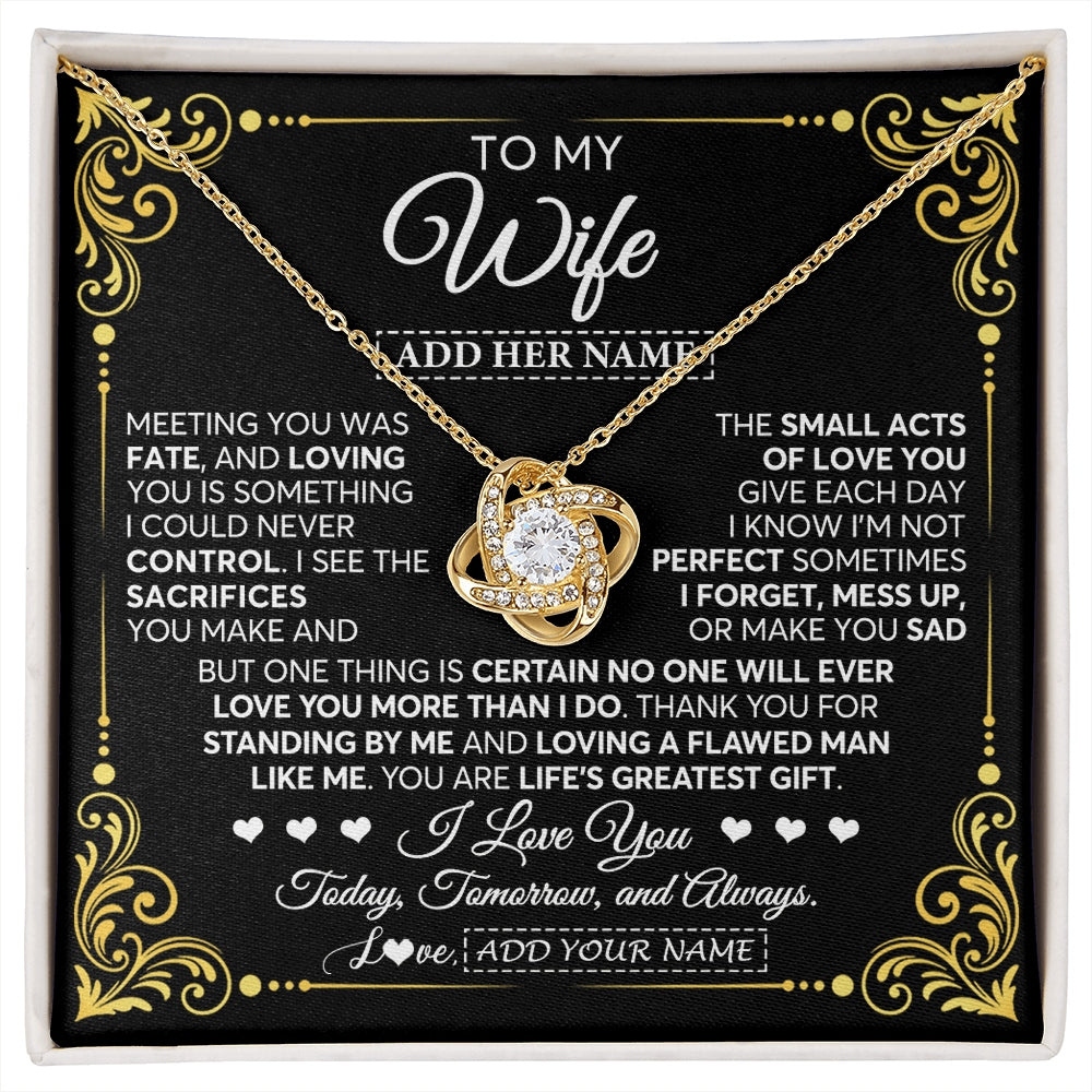 Love Knot Necklace 18K Yellow Gold Finish | 1 | Personalized To My Wife Gifts Necklace From Husband A Meaningful Romantic Jewelry Gift For Anniversary Birthday Wedding Christmas Custom Gift Box Message Card | https://siriusteestore.