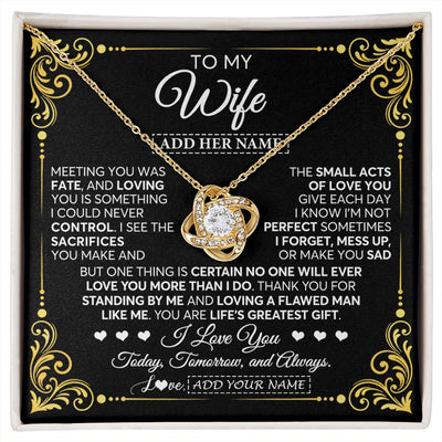 Love Knot Necklace 18K Yellow Gold Finish | 1 | Personalized To My Wife Gifts Necklace From Husband A Meaningful Romantic Jewelry Gift For Anniversary Birthday Wedding Christmas Custom Gift Box Message Card | https://siriusteestore.