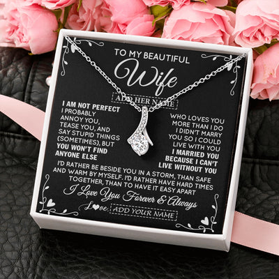 Alluring Beauty Necklace 14K White Gold Finish | 2 | Personalized To My Wife Gifts Necklace From Husband I Am Not Perfect Necklace For Wife Anniversary Birthday Gifts From Husband Jewelry Gift Box Message Card | https://siriusteestore.