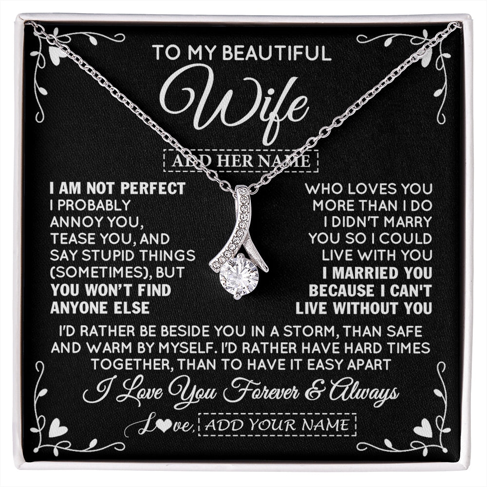 Alluring Beauty Necklace 14K White Gold Finish | 1 | Personalized To My Wife Gifts Necklace From Husband I Am Not Perfect Necklace For Wife Anniversary Birthday Gifts From Husband Jewelry Gift Box Message Card | https://siriusteestore.