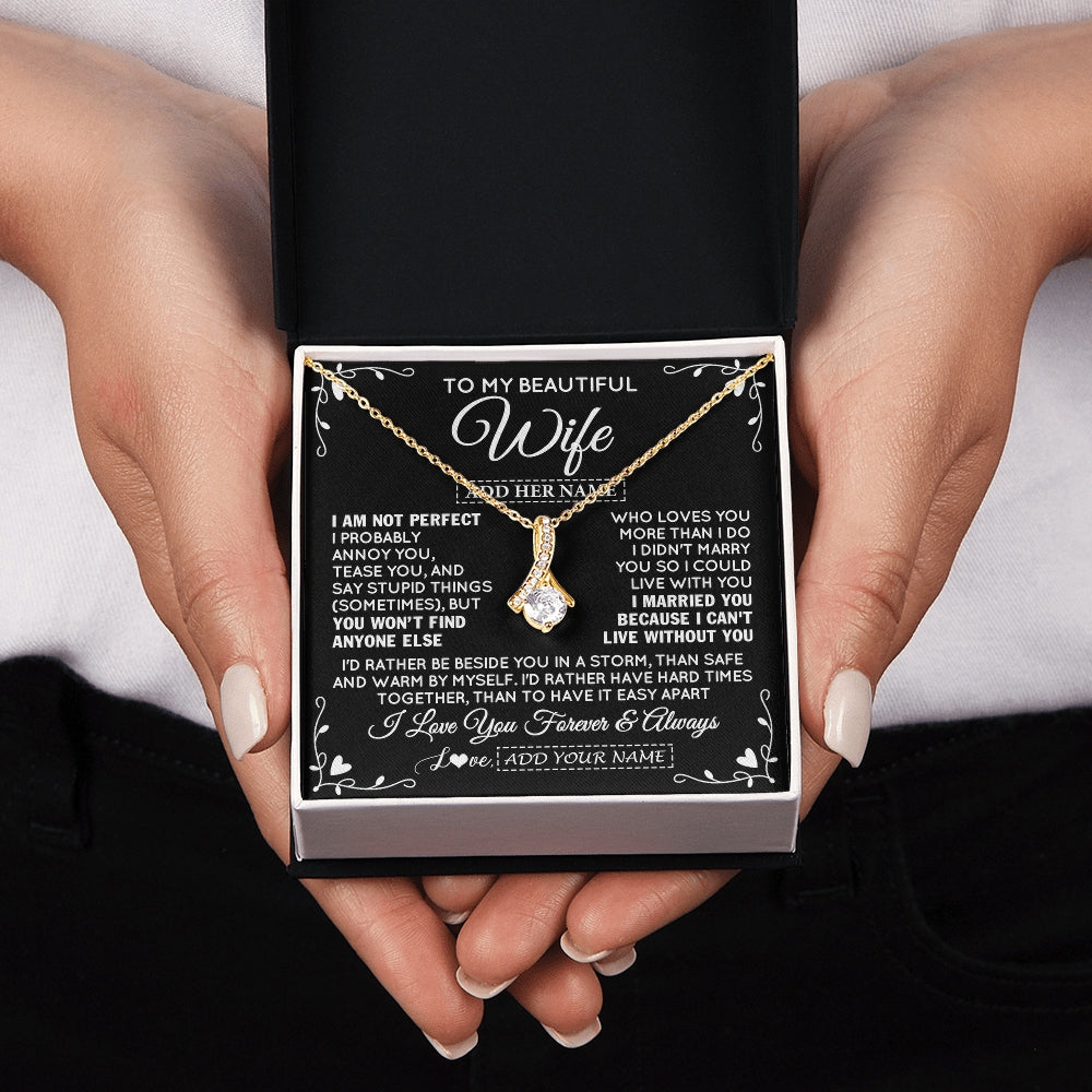 Alluring Beauty Necklace 18K Yellow Gold Finish | 2 | Personalized To My Wife Gifts Necklace From Husband I Am Not Perfect Necklace For Wife Anniversary Birthday Gifts From Husband Jewelry Gift Box Message Card | https://siriusteestore.