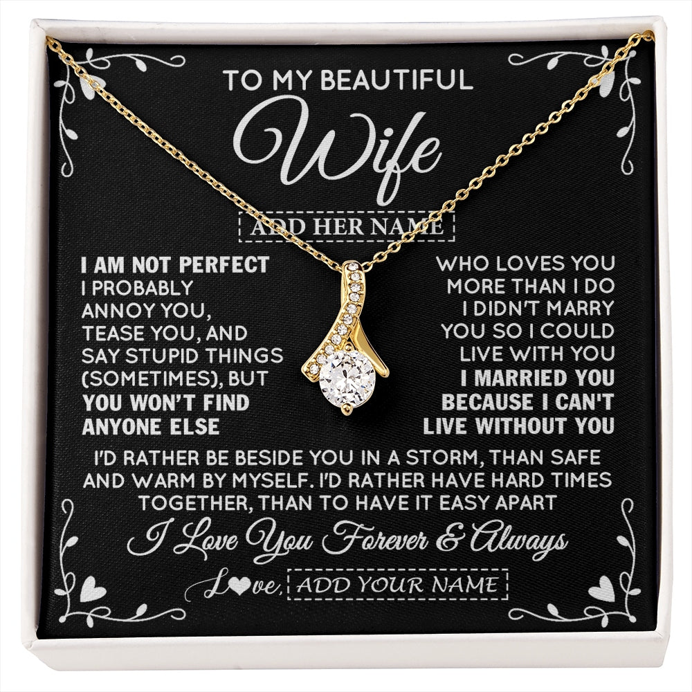 Alluring Beauty Necklace 18K Yellow Gold Finish | 1 | Personalized To My Wife Gifts Necklace From Husband I Am Not Perfect Necklace For Wife Anniversary Birthday Gifts From Husband Jewelry Gift Box Message Card | https://siriusteestore.