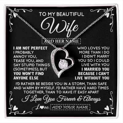 Forever Love Necklace 14K White Gold Finish | 1 | Personalized To My Wife Gifts Necklace From Husband I Am Not Perfect Necklace For Wife Anniversary Birthday Gifts From Husband Jewelry Gift Box Message Card | https://siriusteestore.