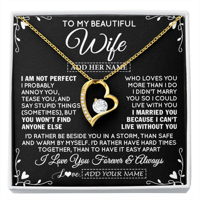 Forever Love Necklace 18K Yellow Gold Finish | 1 | Personalized To My Wife Gifts Necklace From Husband I Am Not Perfect Necklace For Wife Anniversary Birthday Gifts From Husband Jewelry Gift Box Message Card | https://siriusteestore.