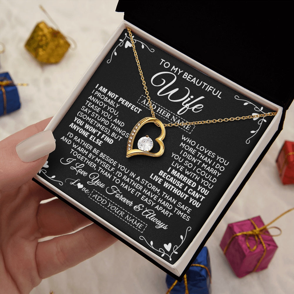 Forever Love Necklace 18K Yellow Gold Finish | 2 | Personalized To My Wife Gifts Necklace From Husband I Am Not Perfect Necklace For Wife Anniversary Birthday Gifts From Husband Jewelry Gift Box Message Card | https://siriusteestore.