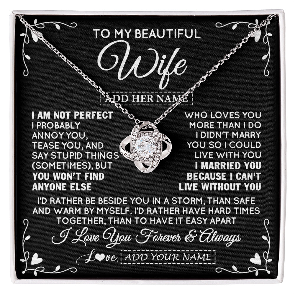 Love Knot Necklace 14K White Gold Finish | 1 | Personalized To My Wife Gifts Necklace From Husband I Am Not Perfect Necklace For Wife Anniversary Birthday Gifts From Husband Jewelry Gift Box Message Card | https://siriusteestore.