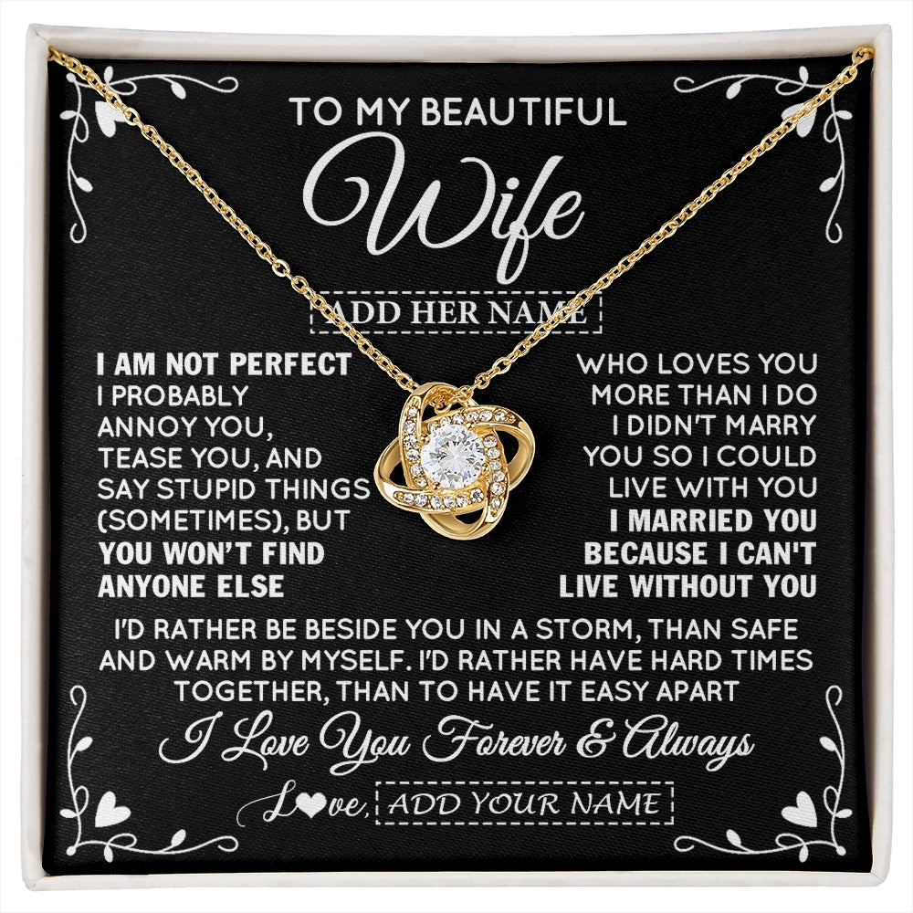 Love Knot Necklace 18K Yellow Gold Finish | 1 | Personalized To My Wife Gifts Necklace From Husband I Am Not Perfect Necklace For Wife Anniversary Birthday Gifts From Husband Jewelry Gift Box Message Card | https://siriusteestore.