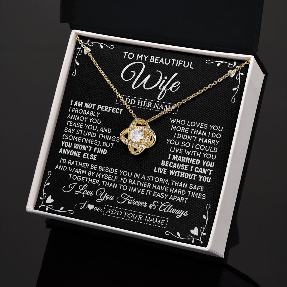 Love Knot Necklace 18K Yellow Gold Finish | 2 | Personalized To My Wife Gifts Necklace From Husband I Am Not Perfect Necklace For Wife Anniversary Birthday Gifts From Husband Jewelry Gift Box Message Card | https://siriusteestore.