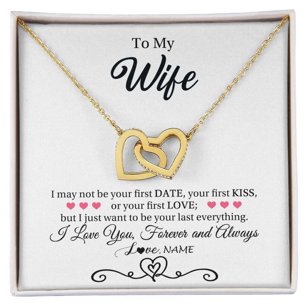 Interlocking Hearts Necklace 18K Yellow Gold Finish | 1 | Personalized To My Wife Necklace For Women I Love You Wife From Husband Birthday Anniversary Wedding Valentines Day Pendant Customized Gift Box Message Card | siriusteestore