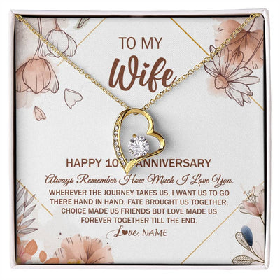 Forever Love Necklace 18K Yellow Gold Finish | Personalized To My Wife Necklace From Husband 10 Years Anniversary For Her 10th Anniversary 10 Years Wedding Anniversary For Her Customized Gift Box Message Card | siriusteestore