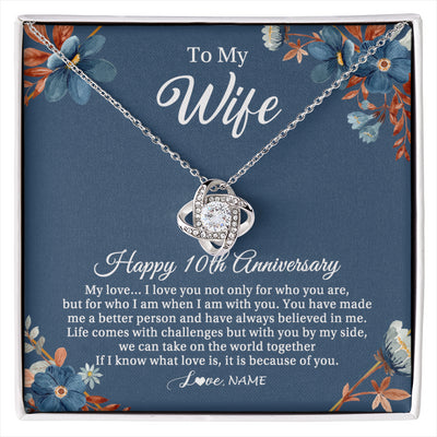 Love Knot Necklace 14K White Gold Finish | 1 | Personalized To My Wife Necklace From Husband 10 Years Wedding Anniversary For Her 10th Anniversary For Her 10 Years Anniversary Customized Gift Box Message Card | siriusteestore