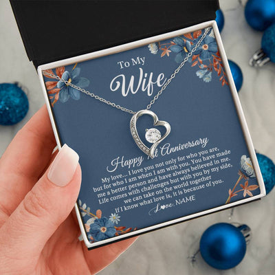 Forever Love Necklace 14K White Gold Finish | 2 | Personalized To My Wife Necklace From Husband 1 Year Wedding Anniversary For Her 1st Anniversary For Her 1 Years Anniversary Customized Gift Box Message Card | siriusteestore